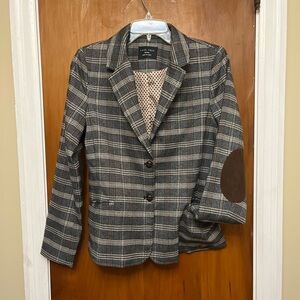 Love Tree Gray and Brown Blazer Classic Professional Style Brown patch elbow M